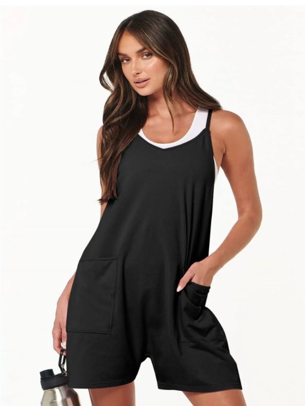 ANRABESS Black romper with adjustable straps and 2 front pockets - M